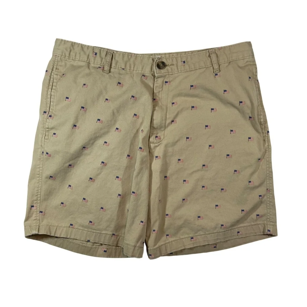 Saddlebred USA American Flag Chino Shorts Mens 36W Tan Patriotic Preppy Summer